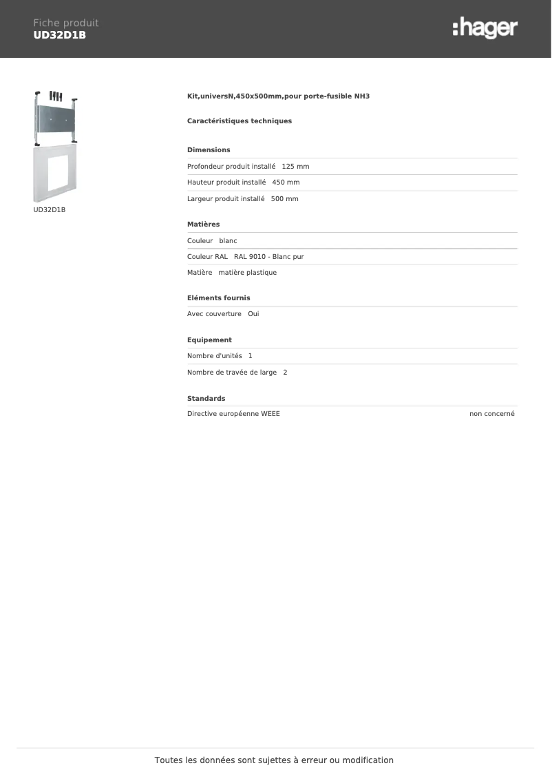 Page n°1 - Manuel utilisateur Hager UD32D1B