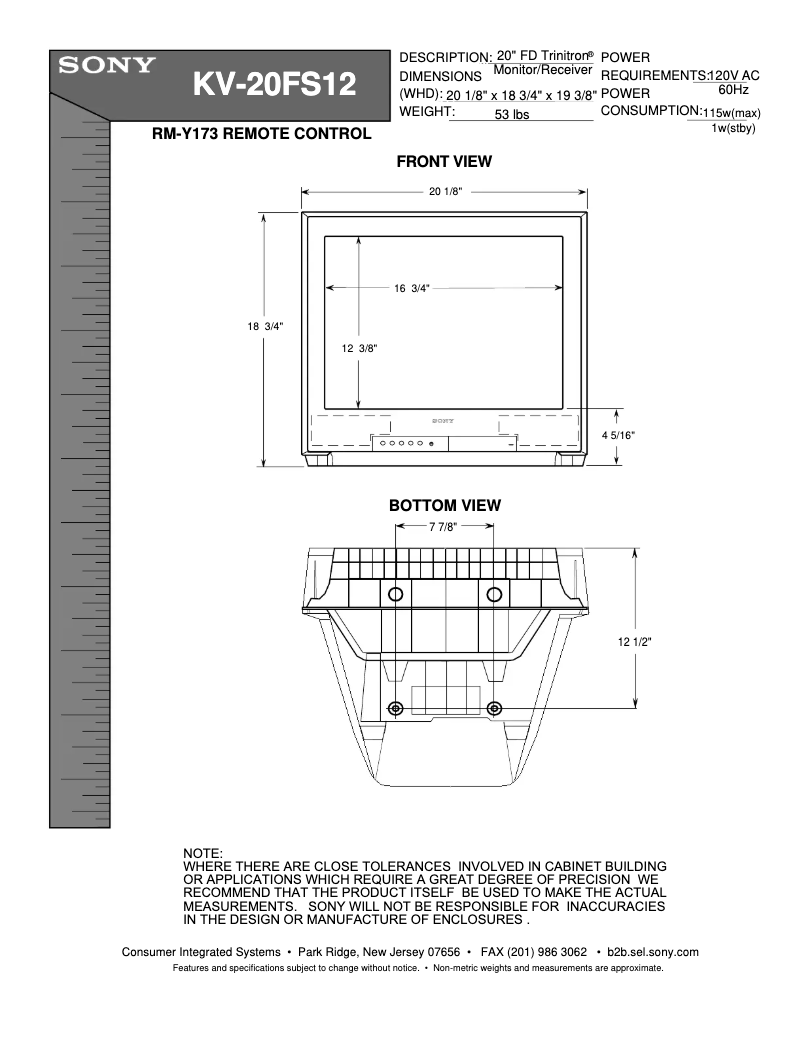 Page 1 de la notice Guide d'installation Sony KV-20FS12
