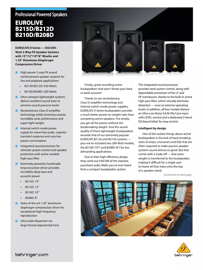 Page 1 of the manual Brochure Behringer Eurolive B212D
