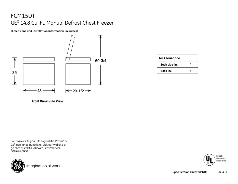 Página 1 del manual Ficha técnica GE FCM15DTWH