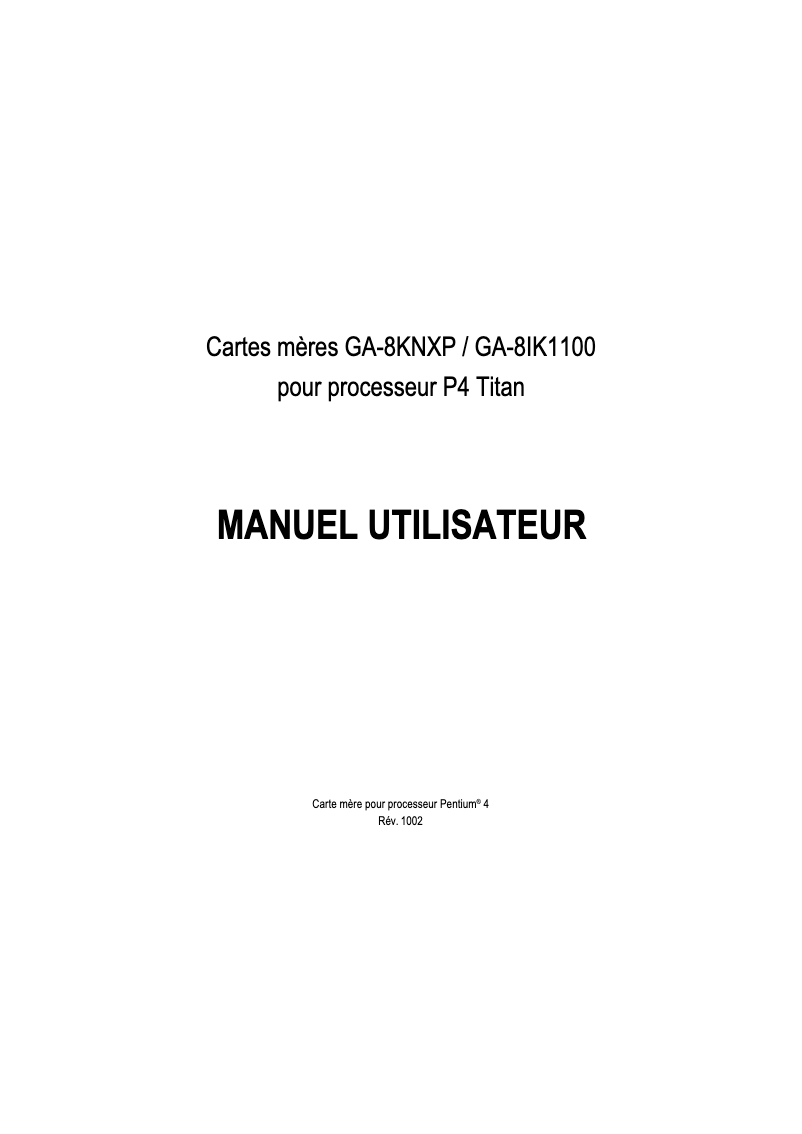 Image de la première page du manuel de l'appareil GA-8IK1100
