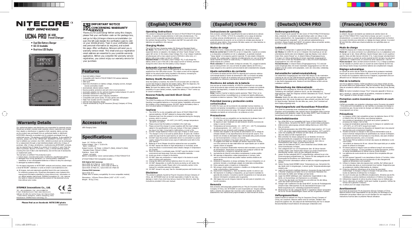 Page 1 de la notice Manuel utilisateur Nitecore UCN4 PRO