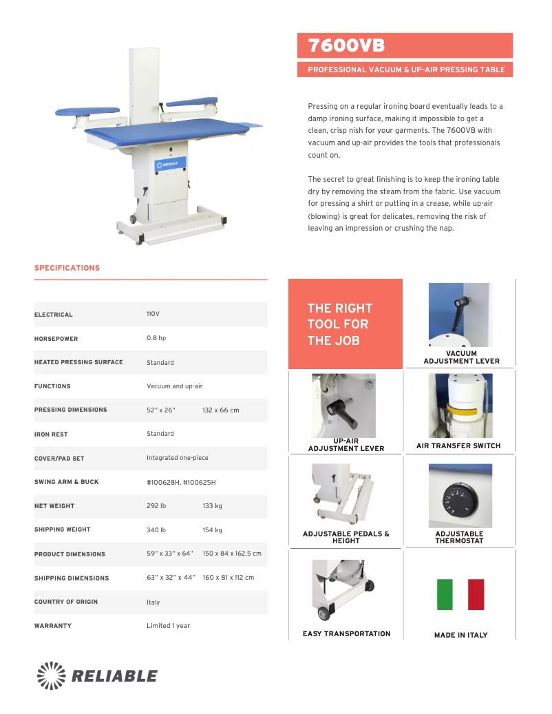 Page 1 de la notice Manuel utilisateur Reliable 7600VB