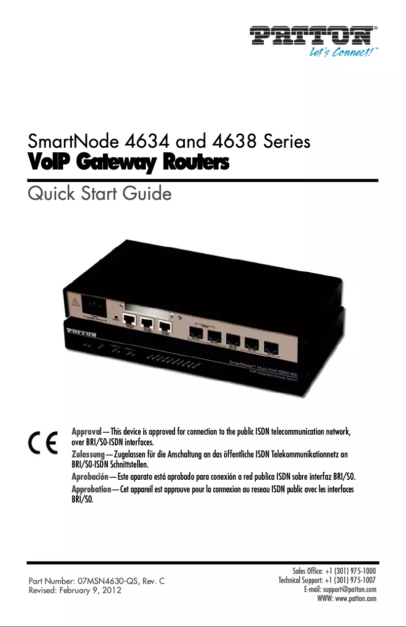 Page n°1 - Guide de démarrage rapide Patton SmartNode 4634