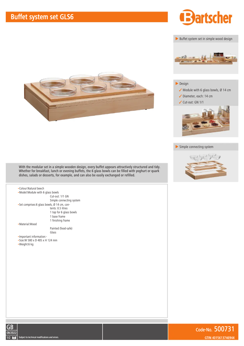 Page 1 de la notice Fiche technique Bartscher GLS6