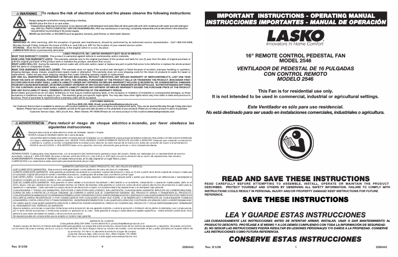 Page 1 de la notice Manuel utilisateur Lasko 2546