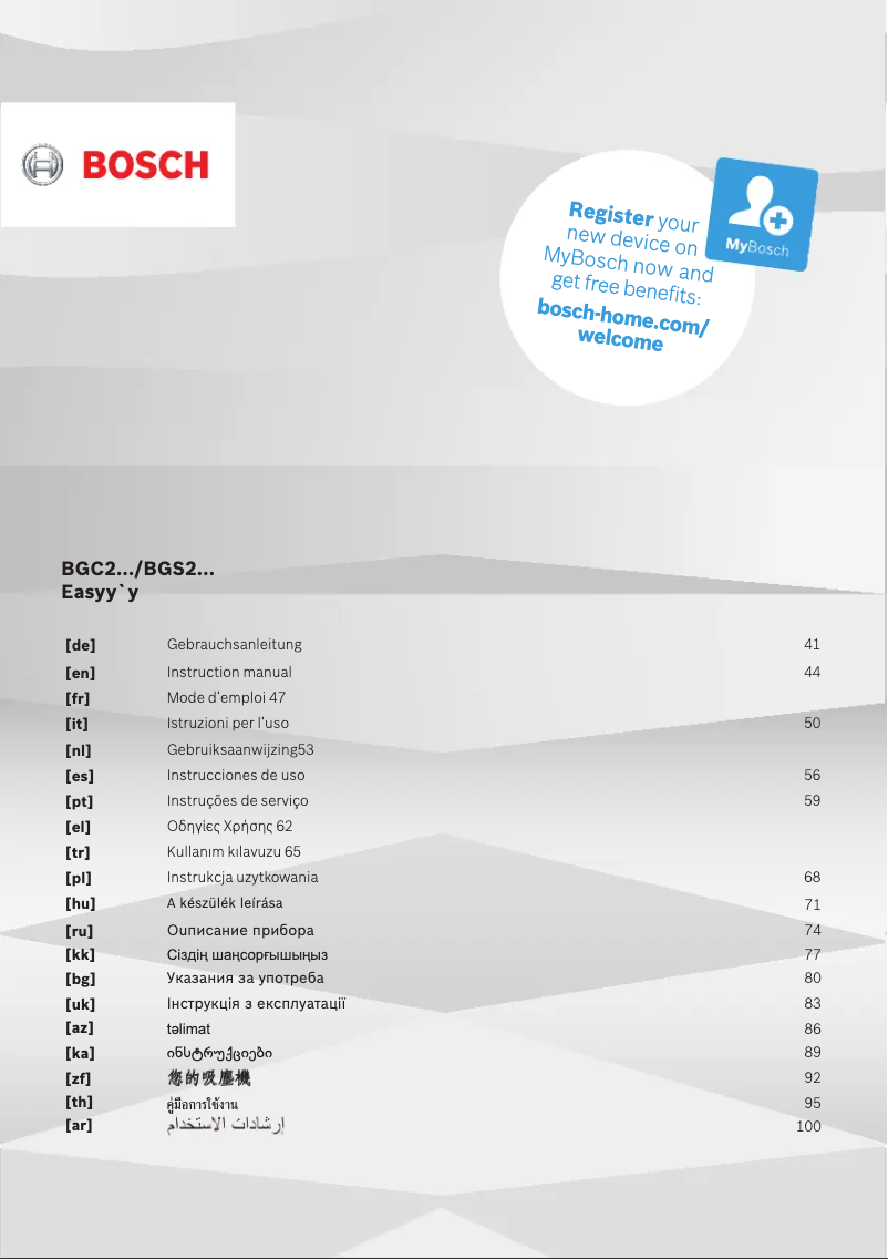 Page n°1 - Manuel utilisateur Bosch Easyy'y BGS2U2030