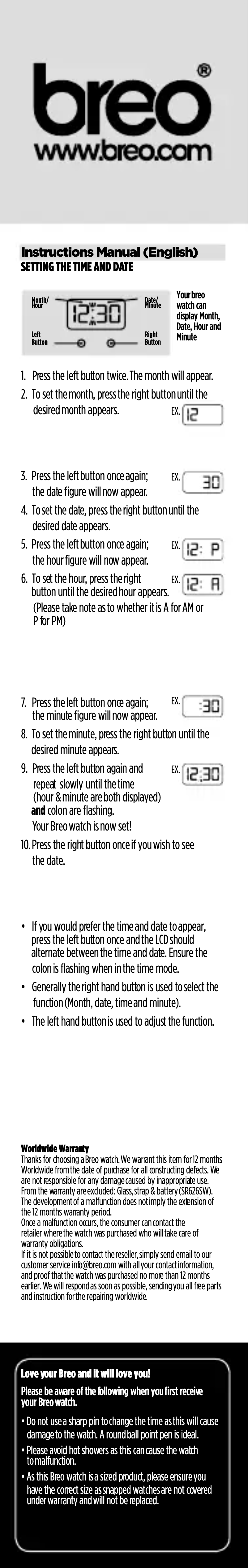 Page n°1 - Manuel utilisateur Breo Pulse