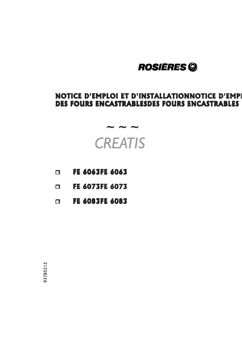 Page 1 de la notice Manuel utilisateur Rosieres FE 6083 PN