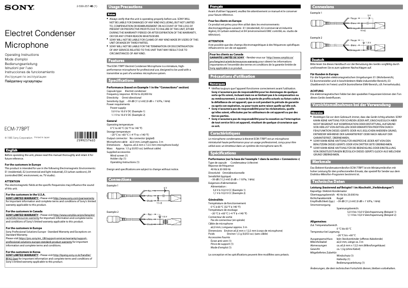 Page n°1 - Manuel utilisateur Sony ECM-77BPT