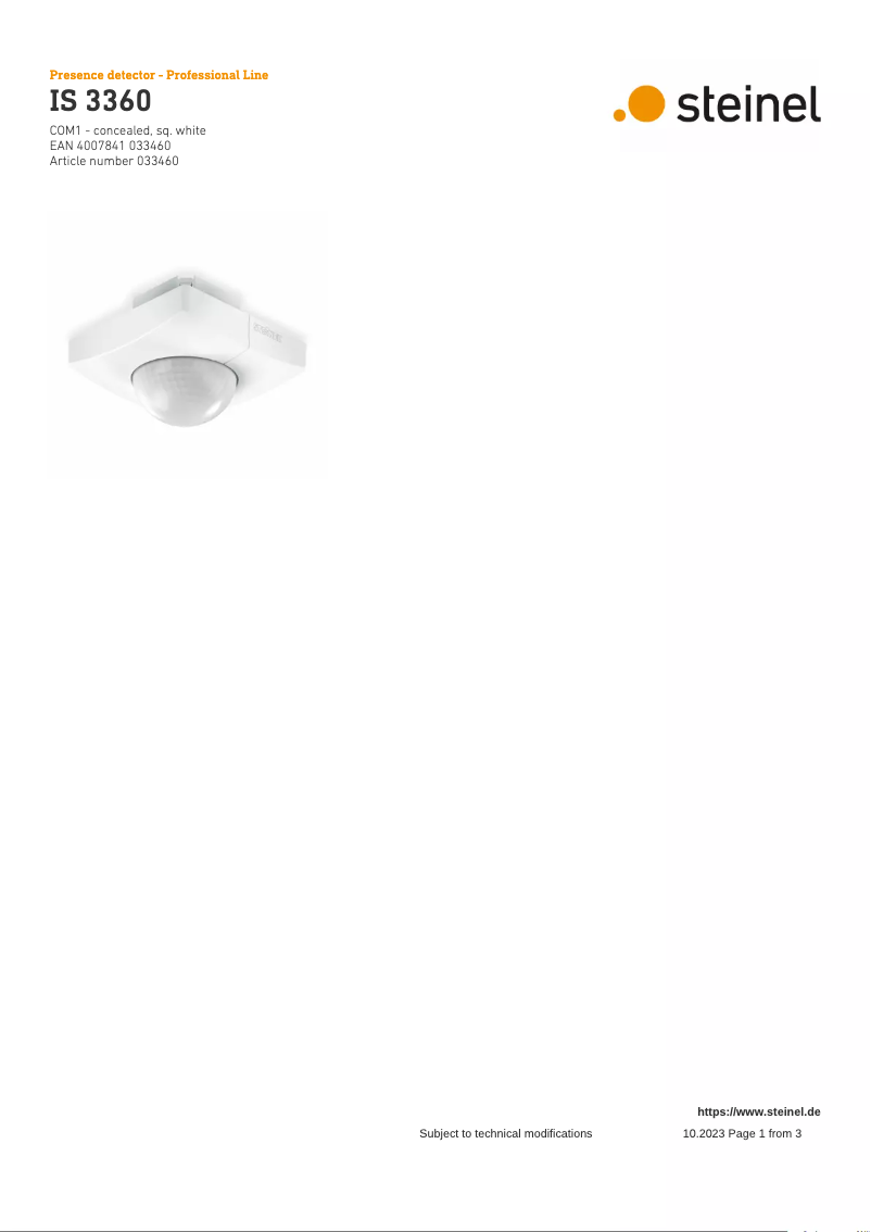 Page 1 de la notice Schéma de câblage Steinel IS 3360 COM1