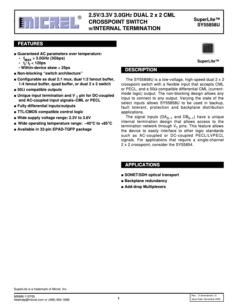 Page 1 de la notice Manuel utilisateur Microchip SY55858U