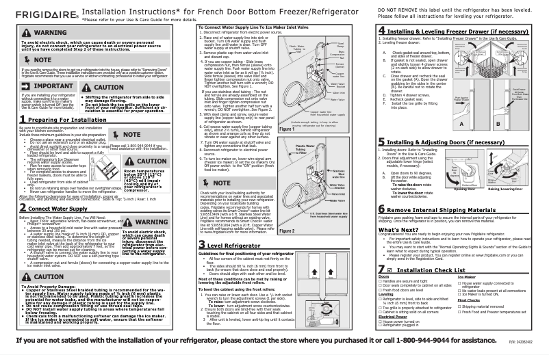 Page 1 de la notice Guide d'installation Frigidaire FPBG2277R