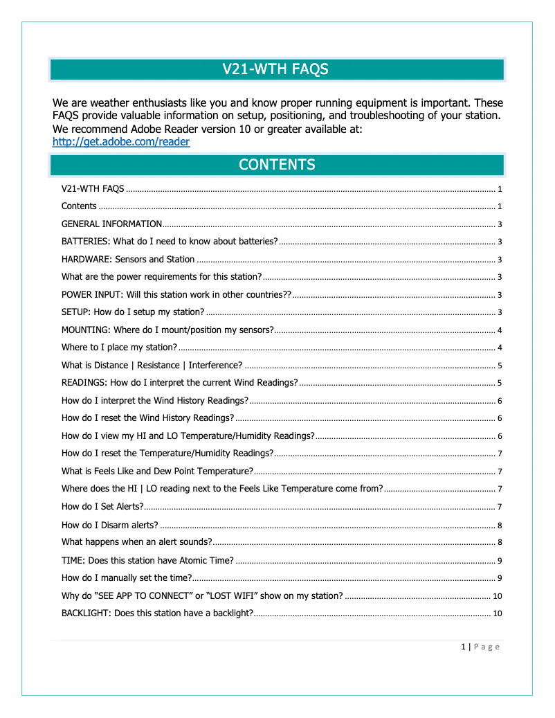 Page 1 de la notice FAQ La Crosse Technology V21-WTH