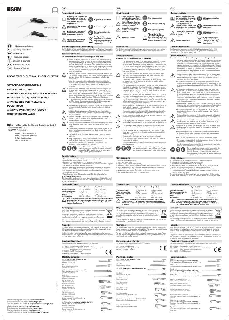 Image de la première page du manuel de l'appareil Styro-Cut 140