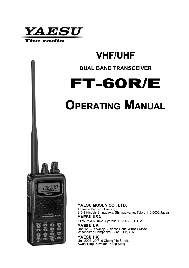 Page 1 de la notice Manuel utilisateur Yaesu FT-60R