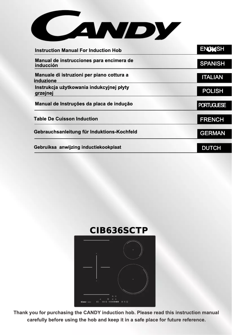 Page 1 de la notice Manuel utilisateur Candy CIB636SCTP
