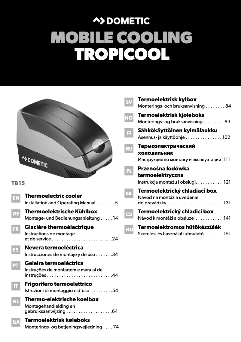 Image de la première page du manuel de l'appareil Bordbar TB15