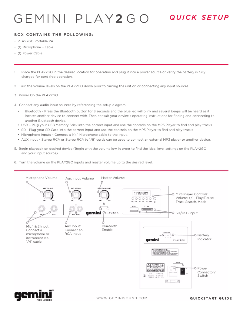 Página 1 del manual Manual de usuario Gemini Play2Go