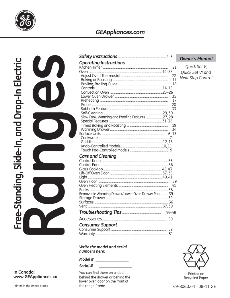 Page n°1 - Manuel d'utilisation et d'entretien GE JBP74SNSS