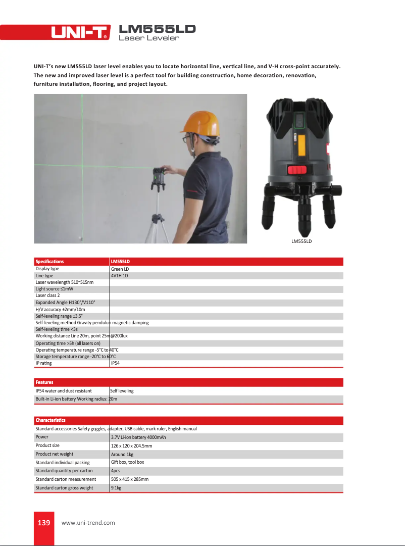 Page 1 of the manual Technical Sheet Uni-T LM555LD