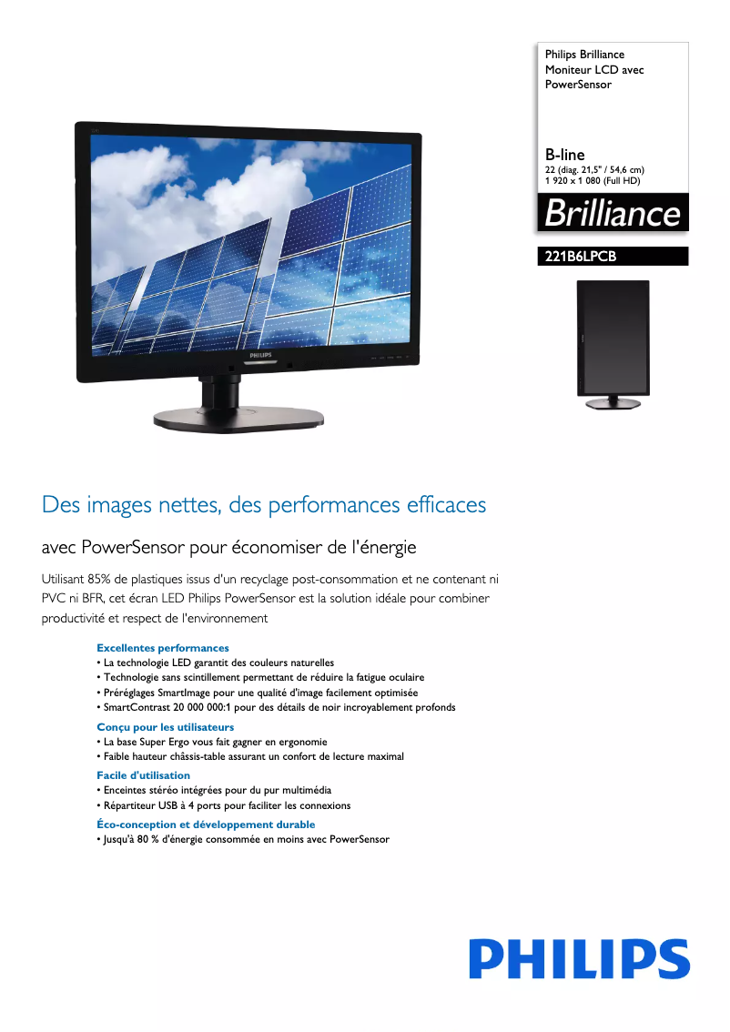 Página 1 del manual Ficha técnica Philips Brilliance 221B6LPCB
