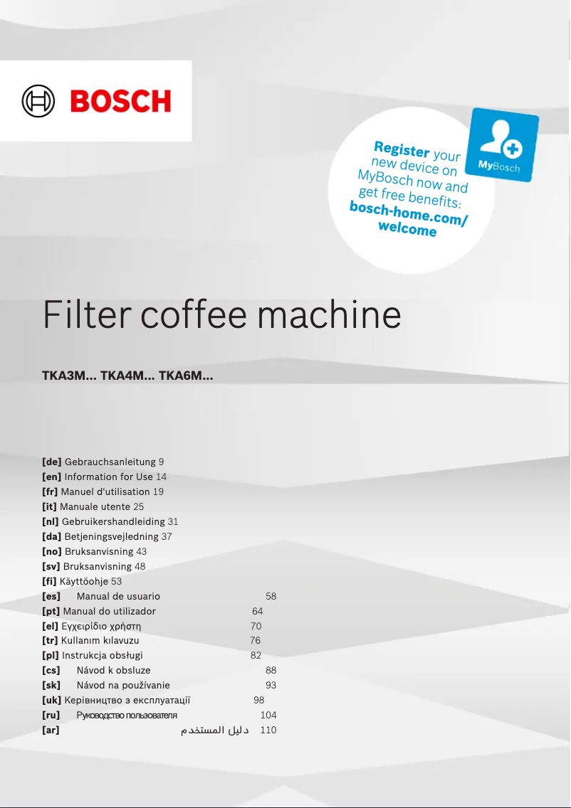 Page 1 de la notice Manuel utilisateur Bosch TKA4M234