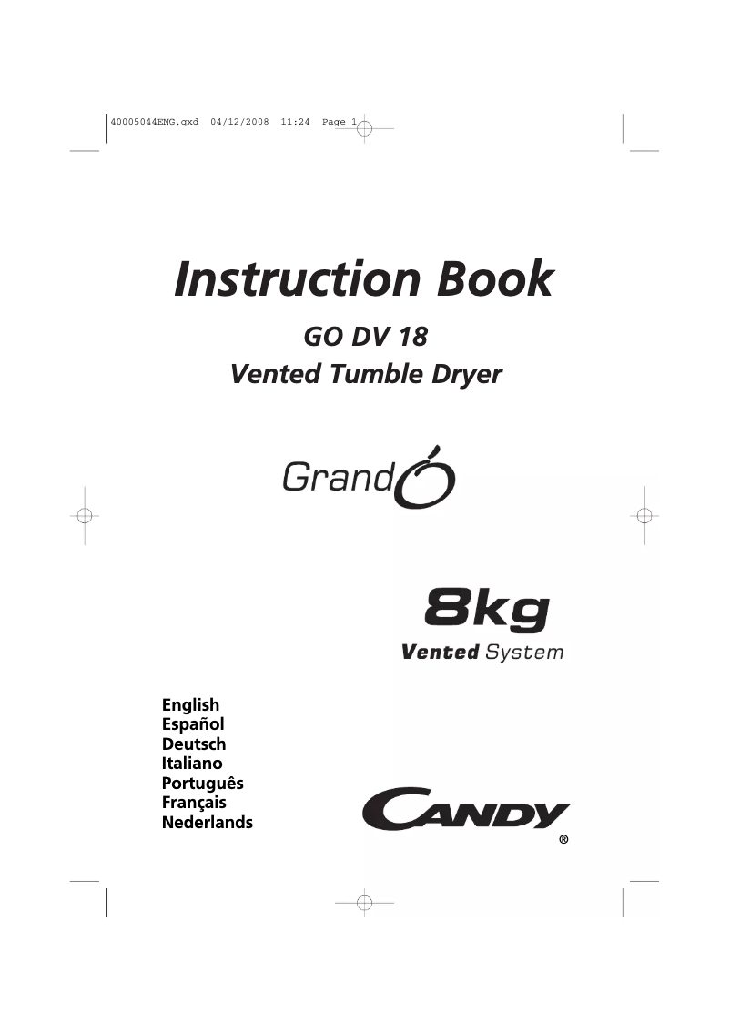 Page n°1 - Manuel utilisateur Candy GO DV 18-37S