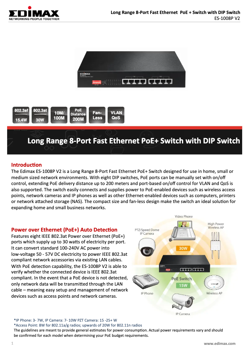 Page n°1 - Fiche technique Edimax ES-1008P V2