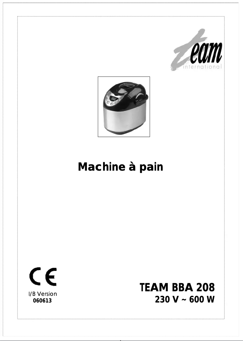 Page 1 de la notice Manuel utilisateur Team BBA 208