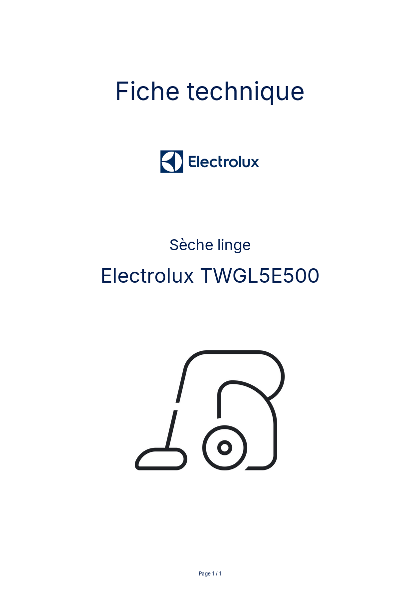Page n°1 - Fiche technique Electrolux TWGL5E500
