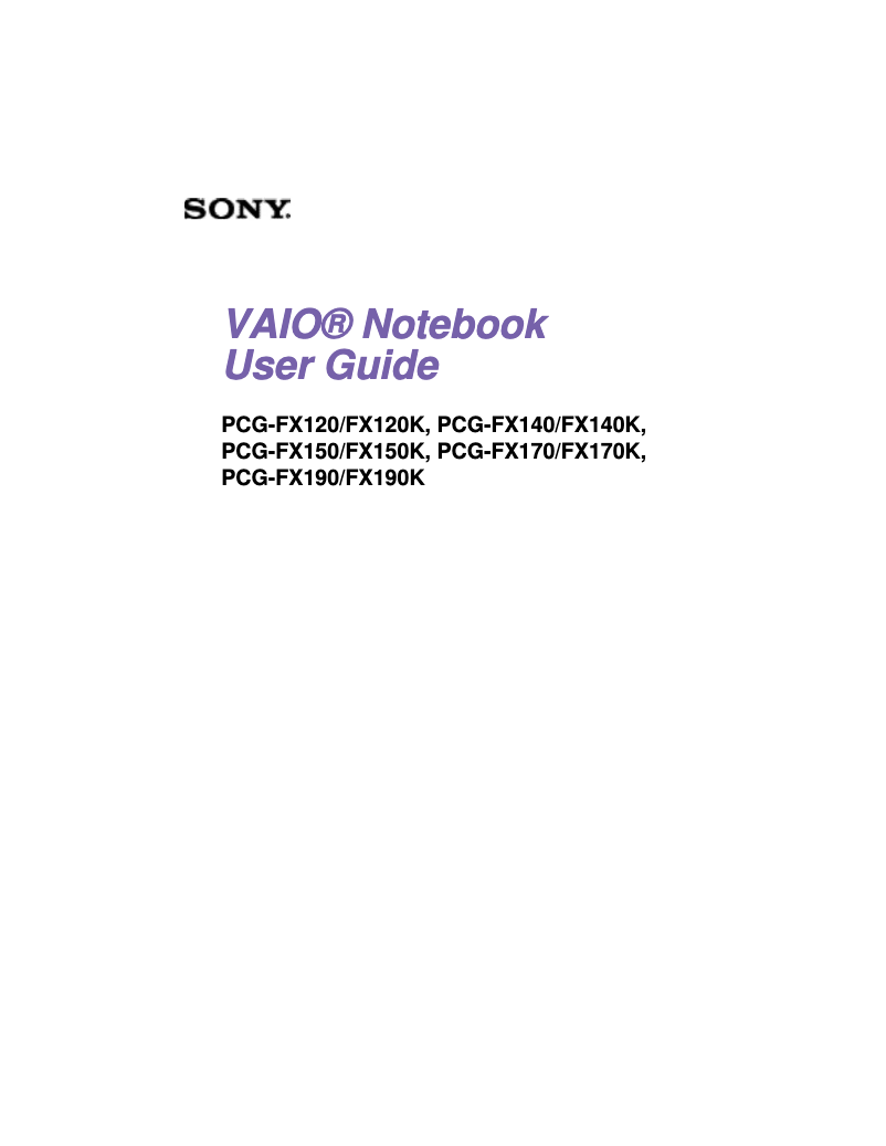 Page 1 de la notice Manuel utilisateur Sony Vaio PCG-FX170K