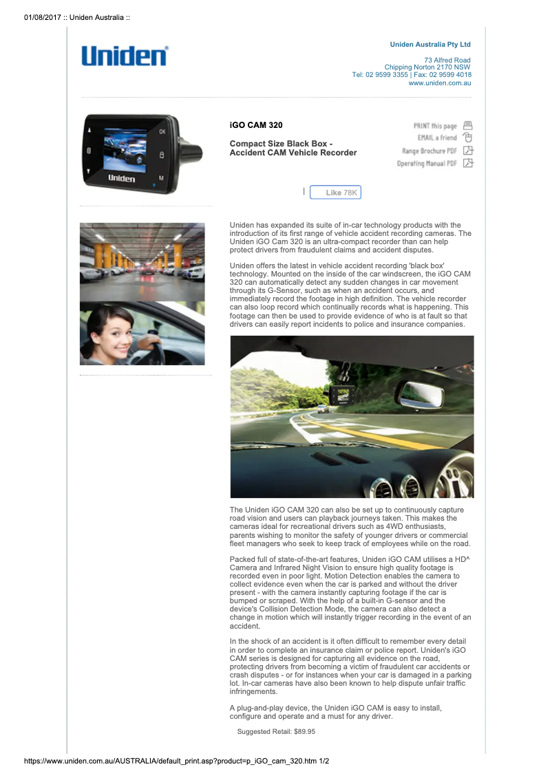 Image de la première page du manuel de l'appareil iGO CAM 320