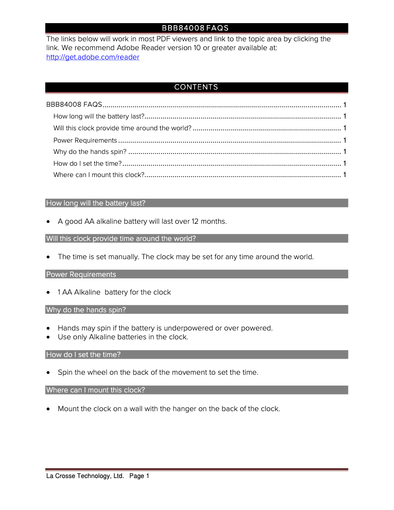 Page n°1 - FAQ La Crosse Technology BBB84008