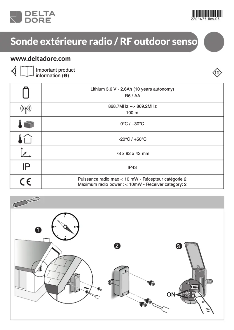 Page 1 de la notice Manuel utilisateur Delta Dore X2D outdoor