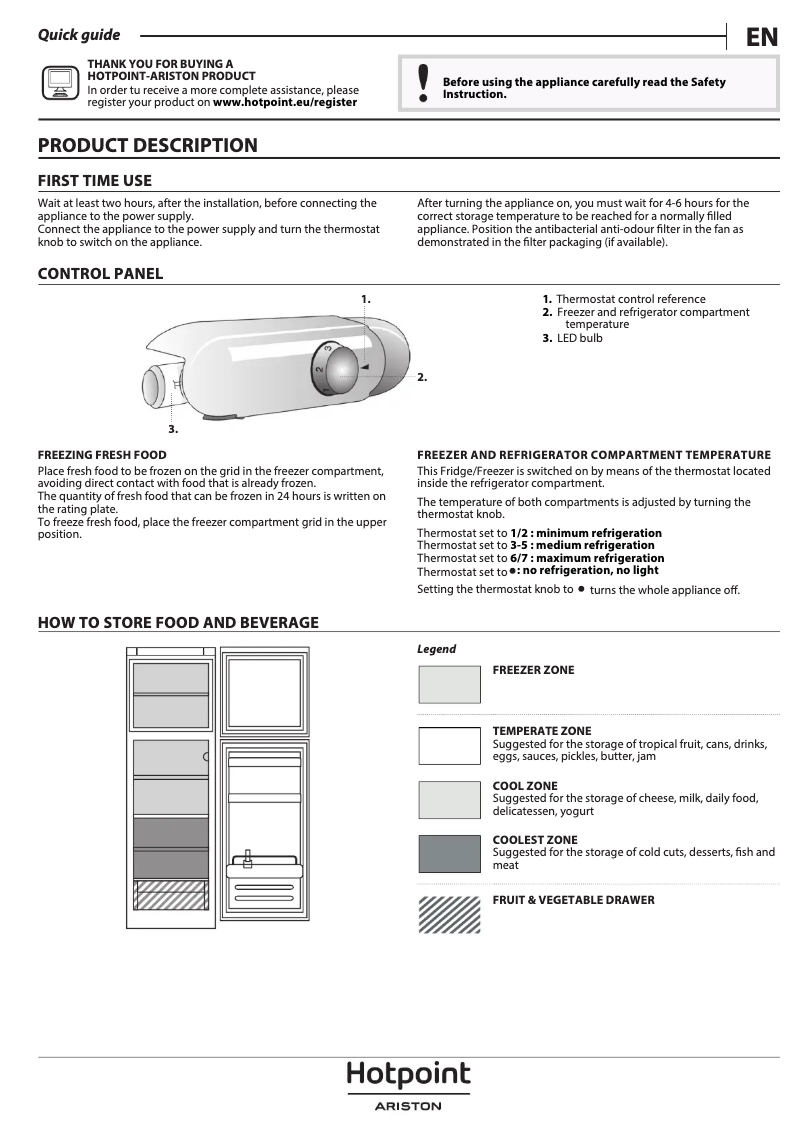 Page n°1 - Manuel utilisateur Hotpoint BD 2622/HA