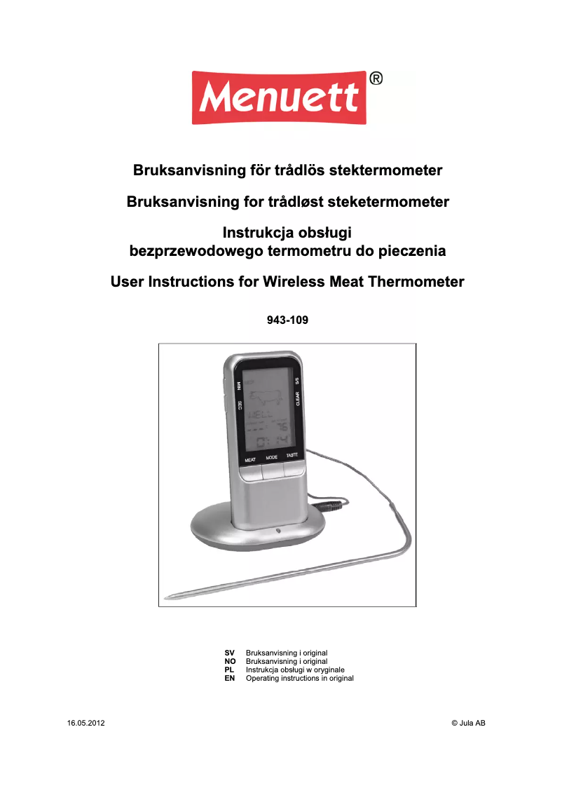 Page n°1 - Manuel utilisateur Menuett 943-109