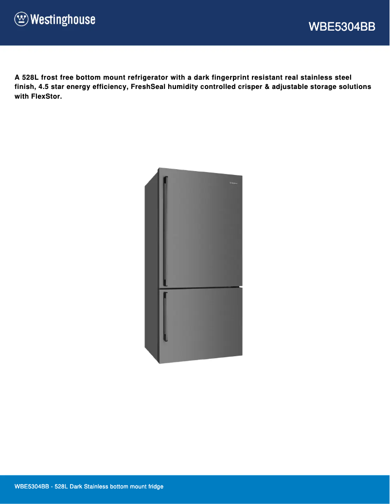 Page 1 de la notice Fiche technique Westinghouse WBE5304BB