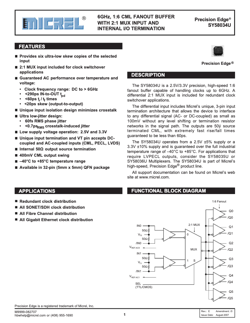 Page 1 de la notice Manuel utilisateur Microchip SY58034U
