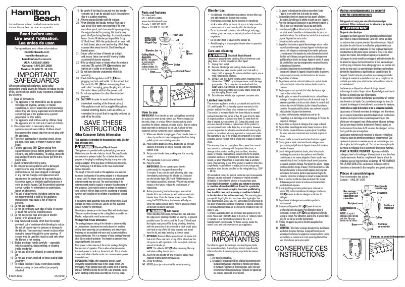 Page n°1 - Manuel utilisateur Hamilton Beach 53519F