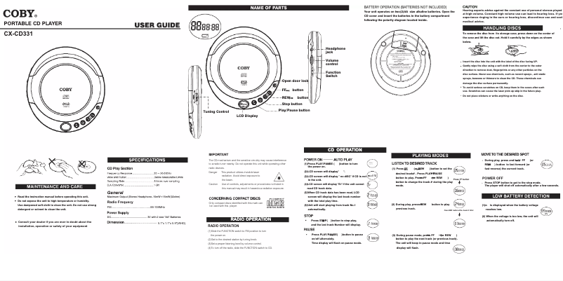 Page 1 de la notice Manuel utilisateur Coby CX-CD331