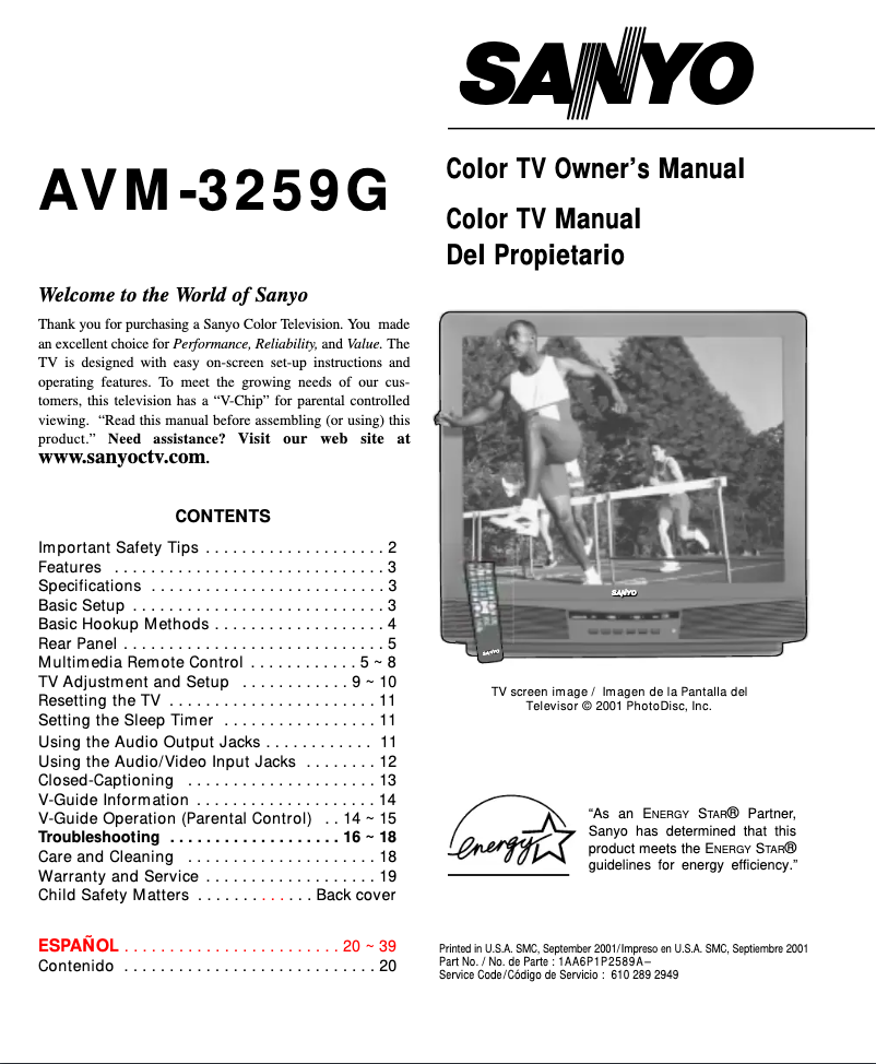 Page n°1 - Manuel utilisateur Sanyo AVM3259G