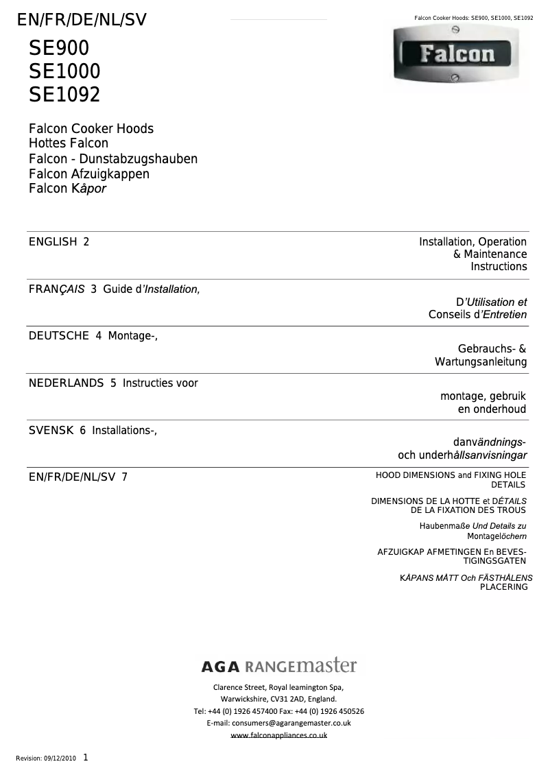Page 1 de la notice Manuel utilisateur Falcon SE900