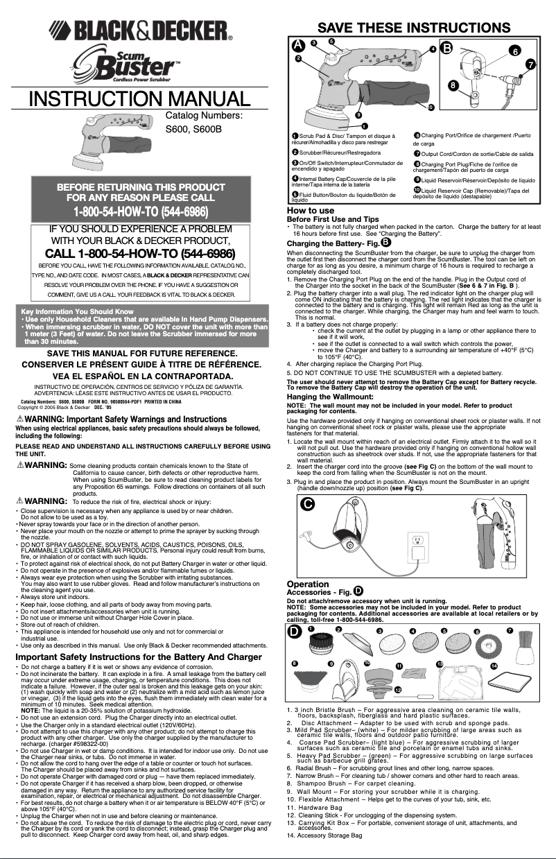Image de la première page du manuel de l'appareil ScumBuster S600B