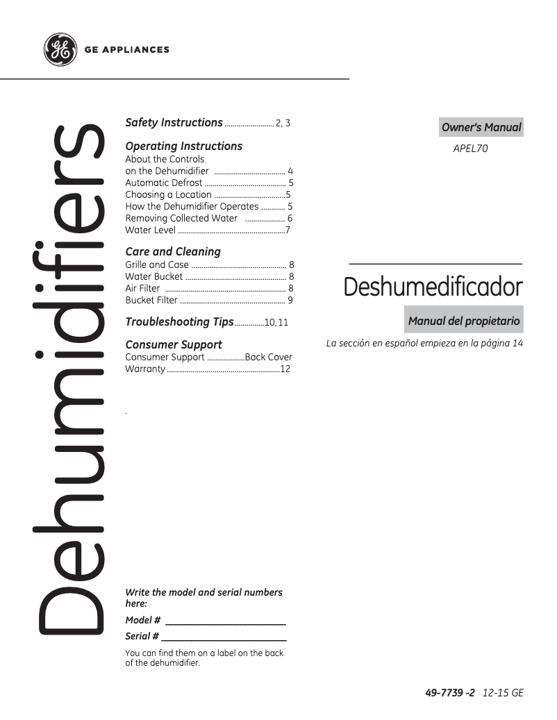 Page 1 de la notice Manuel utilisateur GE APEL70LT