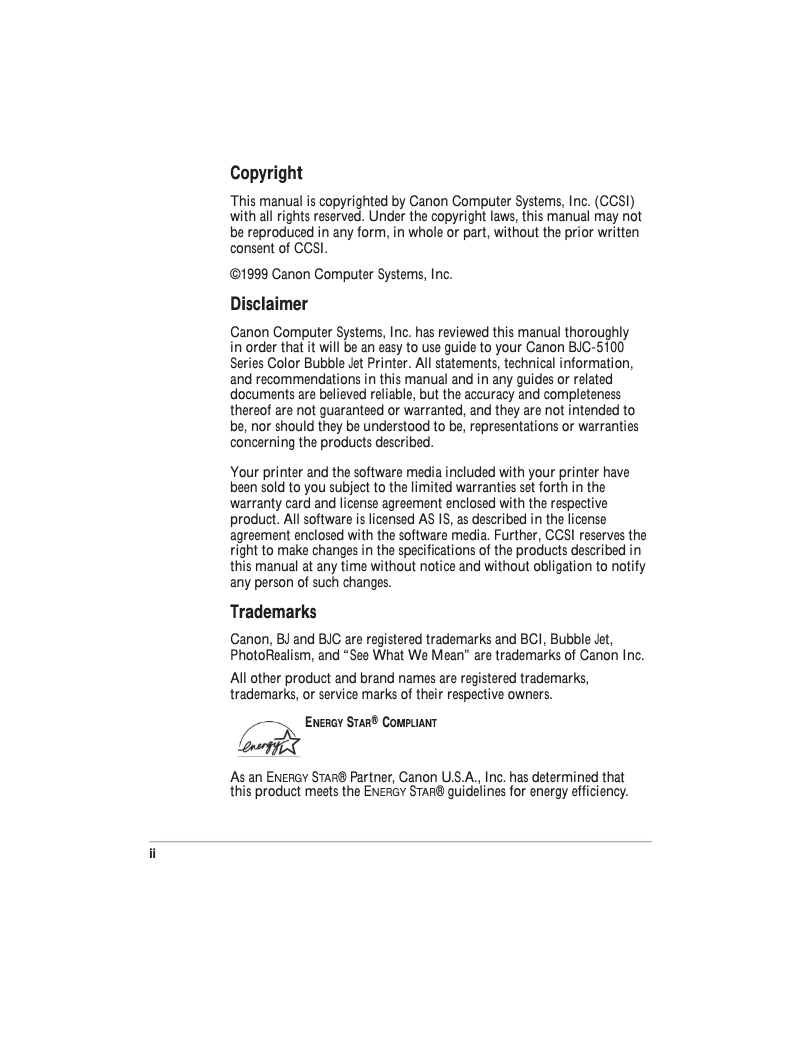 Page n°1 - Manuel utilisateur Canon BJC-5100