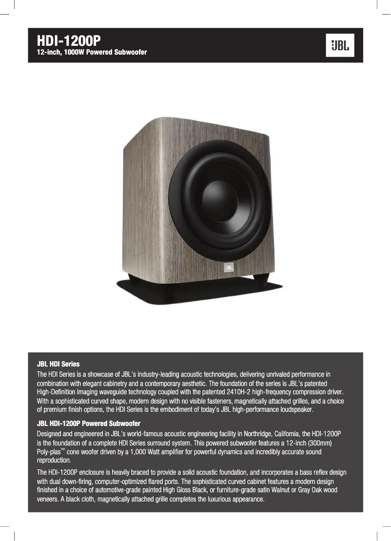 Page 1 de la notice Fiche technique JBL HDI-1200P