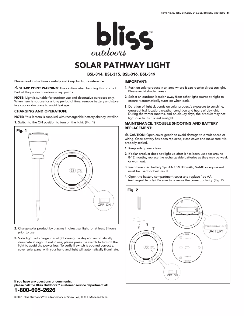 Page n°1 - Manuel utilisateur Bliss Outdoors BSL-315