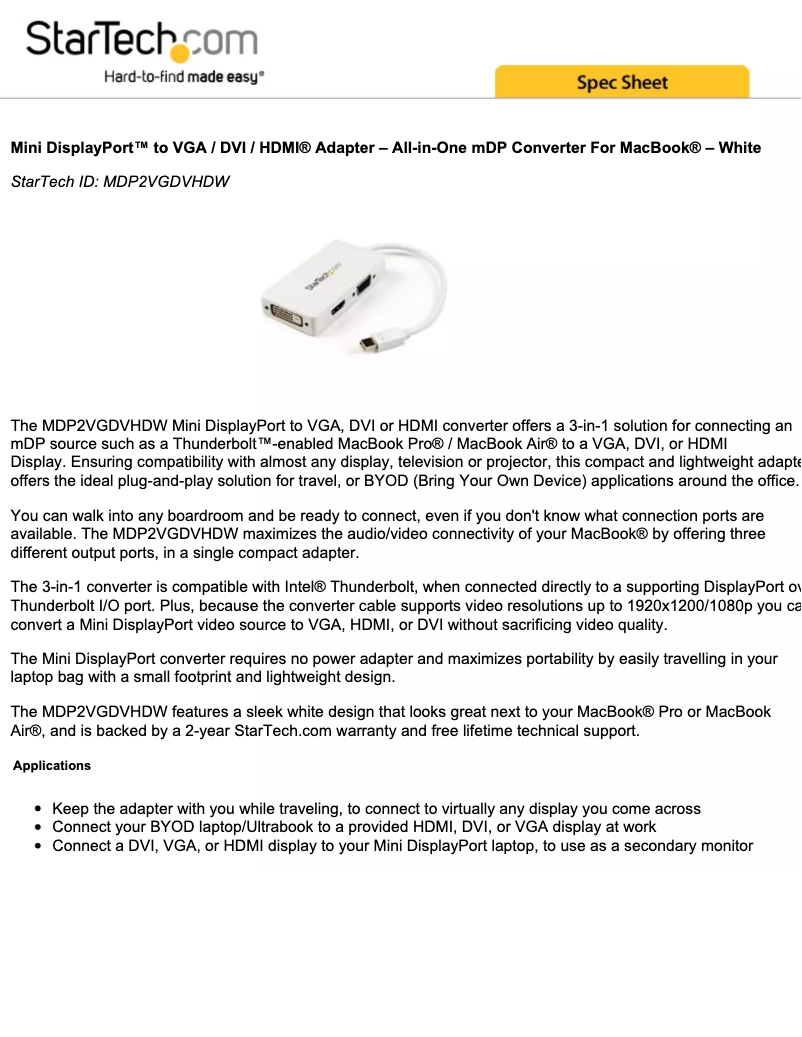 Page 1 de la notice Brochure StarTech.com MDP2VGDVHDW