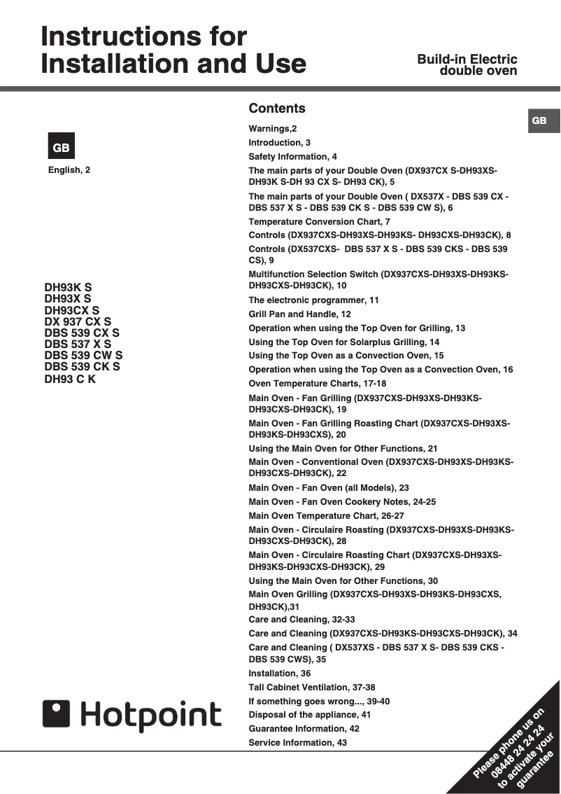 Page 1 de la notice Manuel utilisateur Hotpoint DBS 539 CK S
